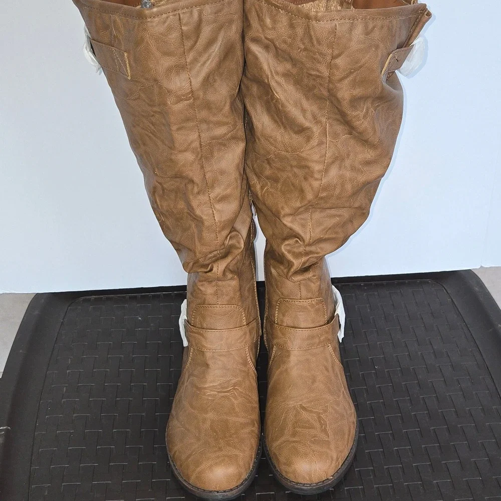 Womens Tan Slouchy Wide Calf Knee High Boots‎ Size 10 WC Brown